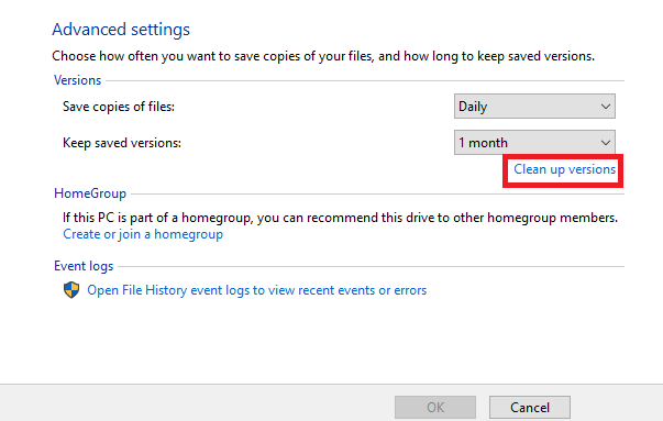 Delete Backup Files in Windows 10
