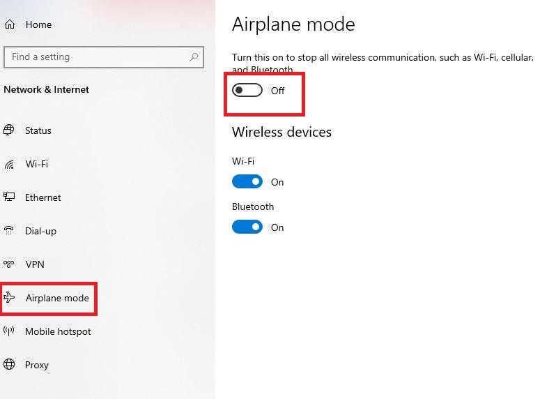how to turn off airplane mode on windows 10